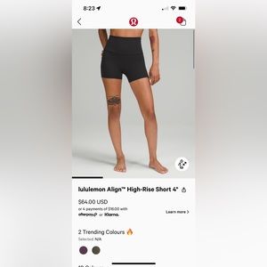 Lululemon 4” high rise align size 8